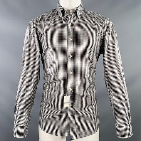 BARNEY'S NEW YORK Size M Black White Checkered Cotton Long Sleeve Shirt