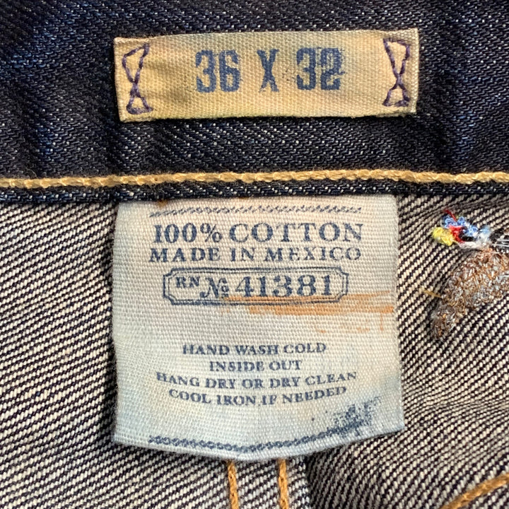 RRL by RALPH LAUREN Size 36 Indigo Cotton Selvedge Twill Straight Embroidered Birds Jeans