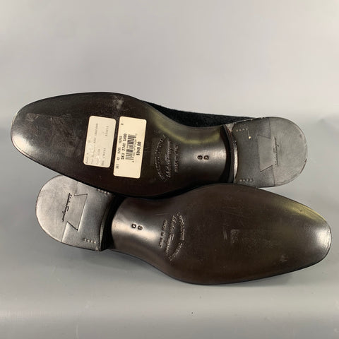 SALVATORE FERRAGAMO Size 8 Black Leather Calf Hair Tassels Loafers