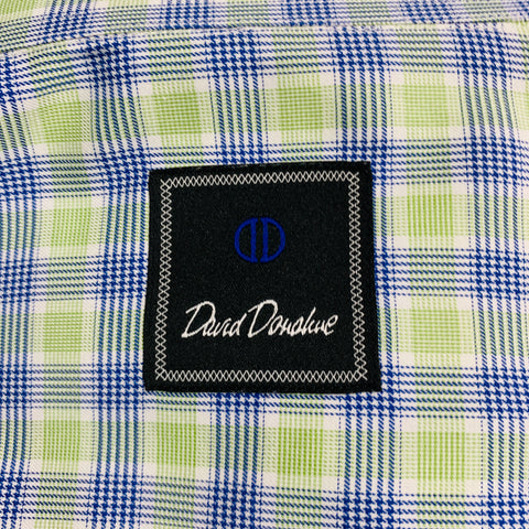 DAVID DONAHUE Size XL Green Blue Plaid Cotton Long Sleeve Shirt