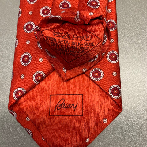 BRIONI Red White Floral Silk Tie