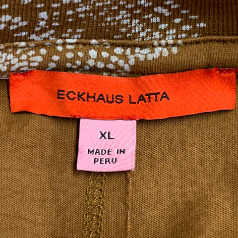 ECKHAUS LATTA Size XL Lapped Long Sleeve Brown Grey Abstract Cotton Crew Neck Pullover