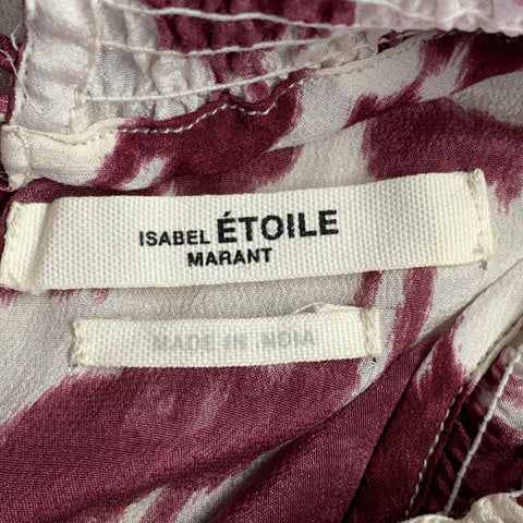 ISABEL MARANT Taille M Blouse Yoshi en Soie Imprimé Animal Blanc Framboise à Volants
