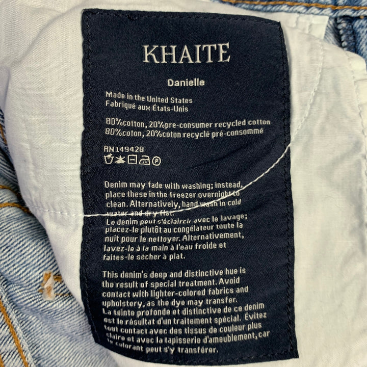 KHAITE Size 27 Danielle Blue Cotton Washed High Waisted Straight Jeans