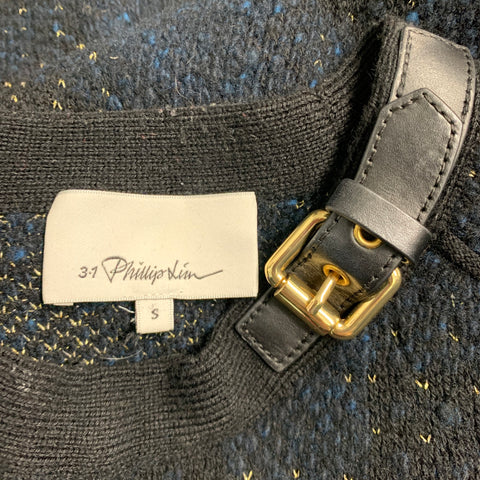 3.1 PHILLIP LIM Size S Black Gold Wool Blend Knit Leather Buckle Sweater