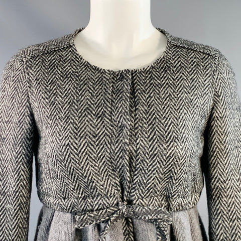 MANILA GRACE Size 2 Black Grey Virgin Wool Herringbone Jacket Blazer