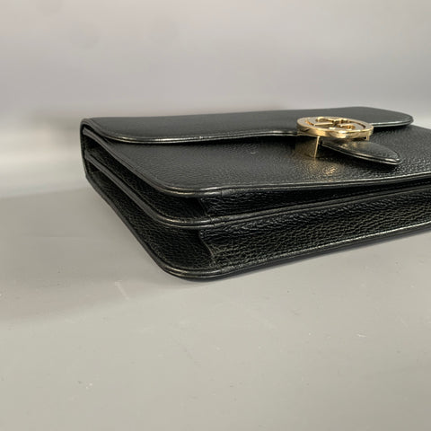 GUCCI Black Gold Pebble Grain Leather Cross Body Shoulder Handbag