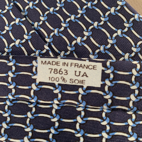 HERMES Navy Blue Knots Silk Tie