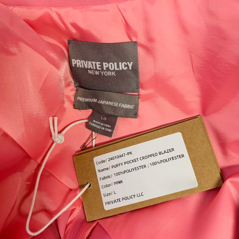 PRIVATE POLICY Size L Pink Polyester Cropped Cargo Jacket Blazer