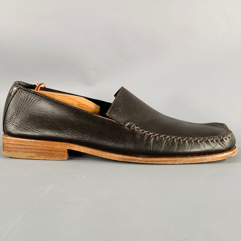 LOUIS VUITTON Size 9.5 Black Leather Slip On Loafers