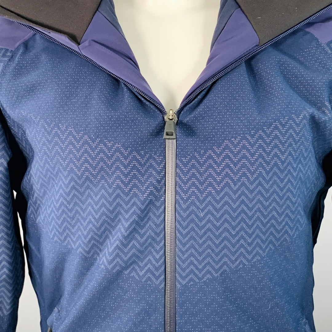 KJUS Size M Freelite Navy Chevron Polyester Hooded Ski Jacket