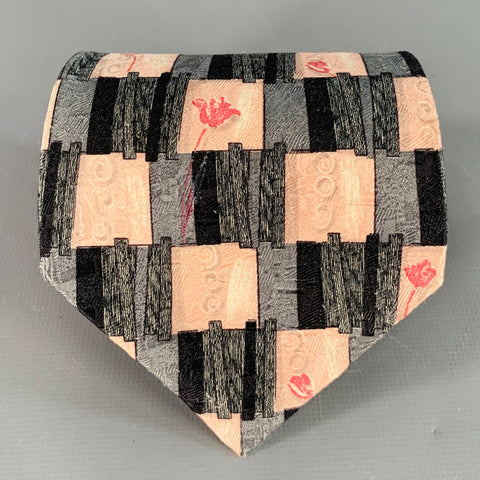 ERMENEGILDO ZEGNA Size Grey Pink Squares Silk Tie