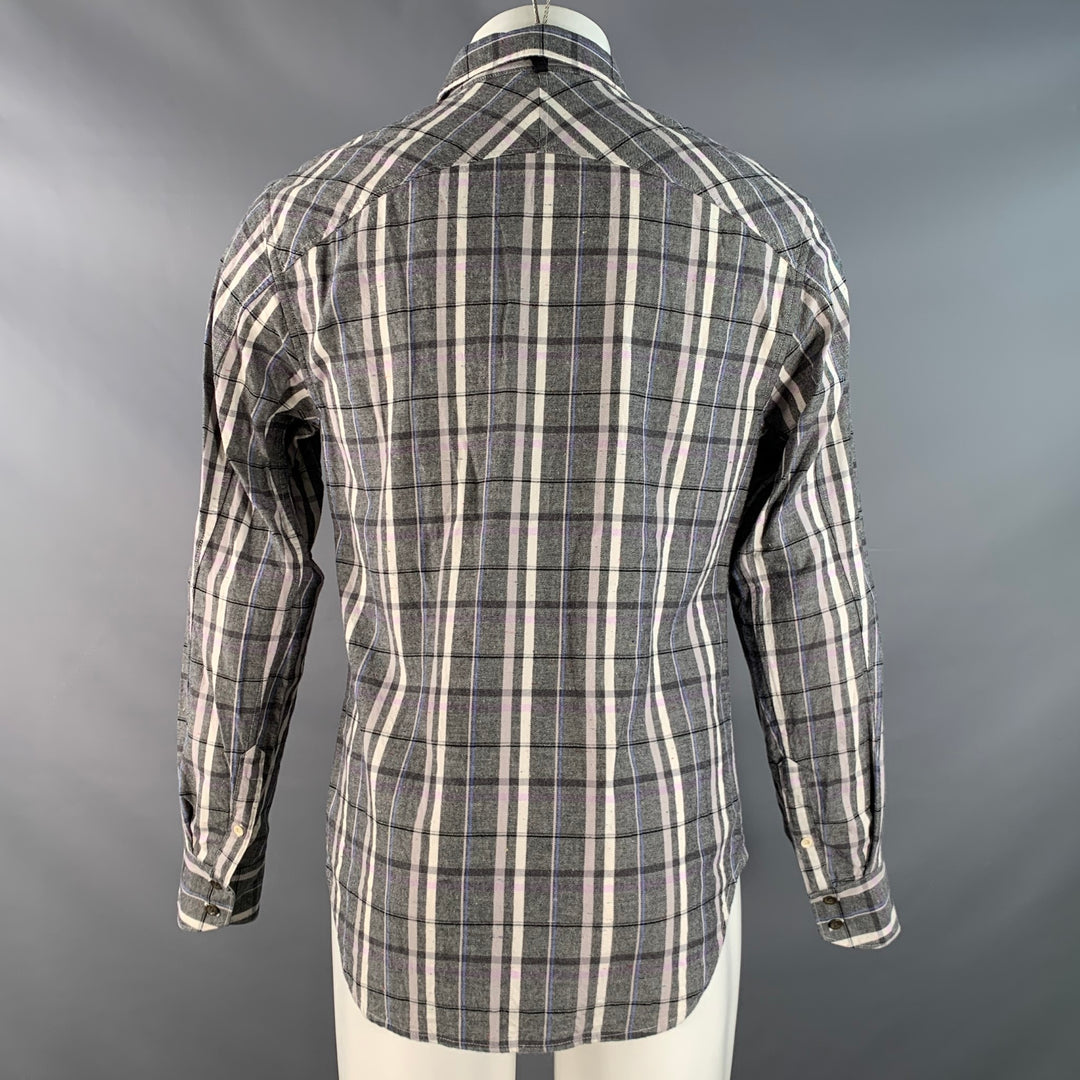 RAG & BONE Size S Black White & Purple Plaid Pointed Collar Long Sleeve Shirt