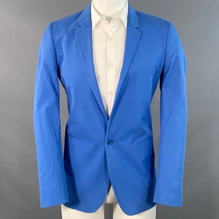 CALVIN KLEIN COLLECTION Size 36 Blue Cotton Twill Notch Lapel Single Button Sport Coat
