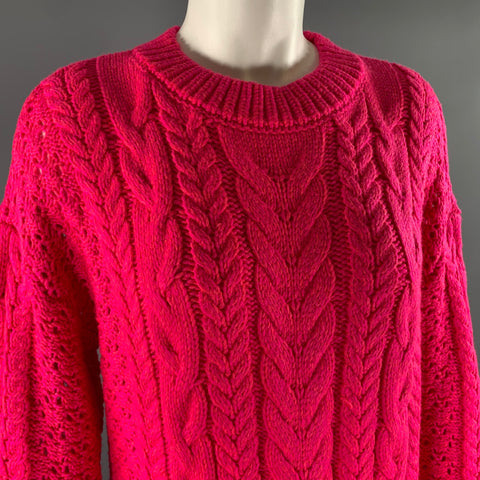 ALICE + OLIVIA Size M Pink Wool Blend Cable Knit Crew-Neck Sweater