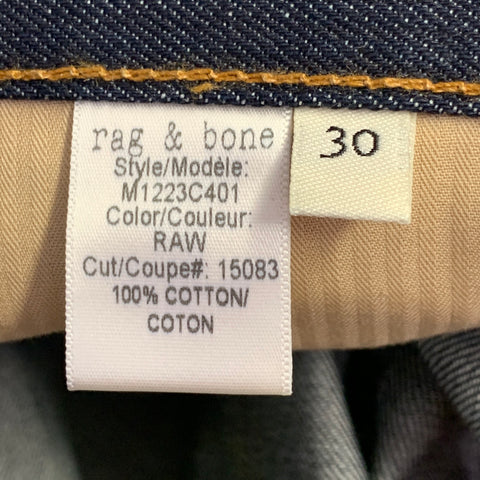 RAG & BONE Size 30 Navy Cotton Straight Selvedge Jeans