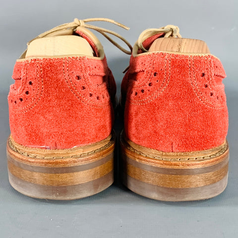 ALLEN EDMONDS Size 7 Strandmok Red Perforated Suede Oxford Lace-Up Shoes