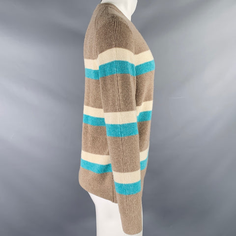 COS Size M Tan Blue White Stripe Wool Blend Crew Neck Sweater