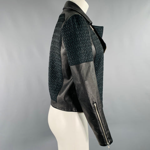 HELMUT LANG Size M Black Dark Green Polyester Blend Lambskin Jacket