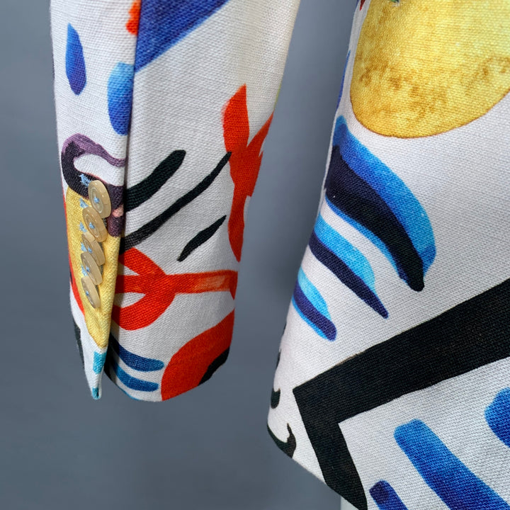 KLEIN EPSTEIN & PARKER Size 38 White Multi Color Graffiti Linen Sport Coat