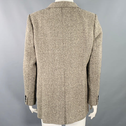 MARINA RINALDI Size L Black Beige Wool Blend Herringbone Jacket Blazer