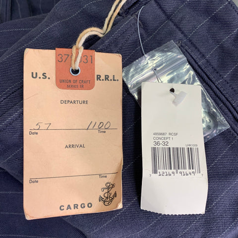 RRL by RALPH LAUREN Size 36 Indigo White Chalkstripe Denim Button Fly Jeans