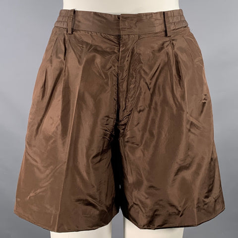 VALENTINO Size 10 Brown Silk Elastic Waistband Shorts