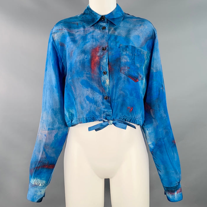 MARNI x FLAMINIA VERONESI Size S Blue Red Silk Watercolor Cropped Dress Top