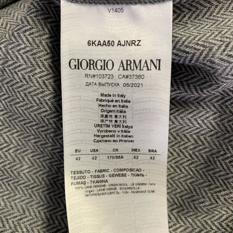 GIORGIO ARMANI Size 6 Grey White Wool Pinstripe Short Sleeve Mid-Calf Dress