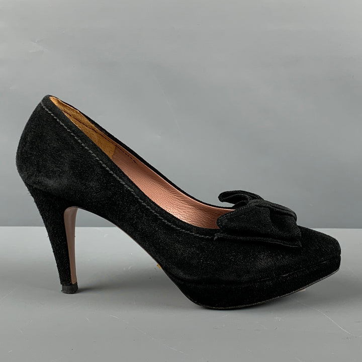 Zapatos de tacón con plataforma y lazo de ante negro PRADA talla 5