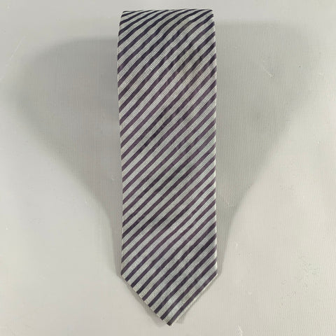 JIL SANDER Grey Navy Diagonal Stripe Silk Tie