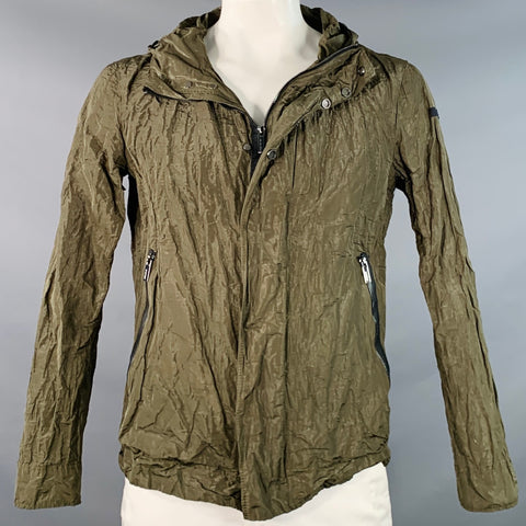ROBERTO RICCI DESIGNS Size 42 Green Olive Wrinkled Hooded Zip Snaps Jacket