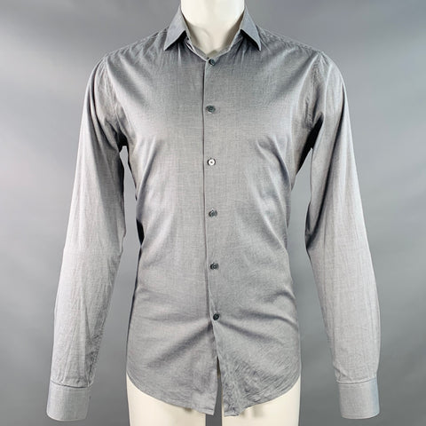 THEORY Size S Grey Cotton Blend Curved Cutaway Long Sleeve Shirt