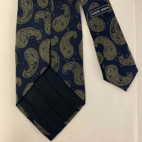 GIORGIO ARMANI Navy Tan Paisley Silk Tie