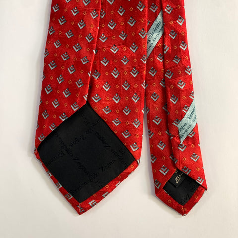 ERMENEGILDO ZEGNA Red Blue Diamond Grid Silk Tie
