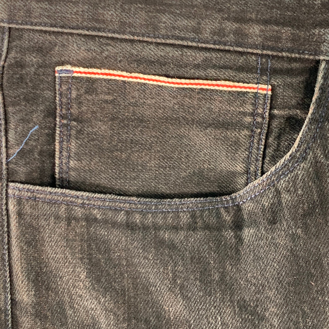 3 X 1 Size 34 Black Orange Heather Cotton Straight Selvedge Jeans