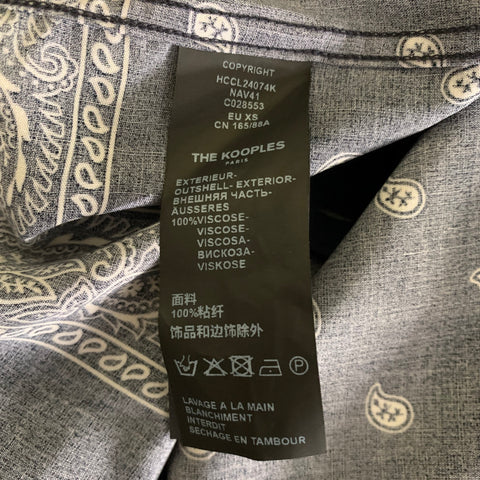 THE KOOPLES Size XS Navy Bandana Viscose Camp Long Sleeve Shirt
