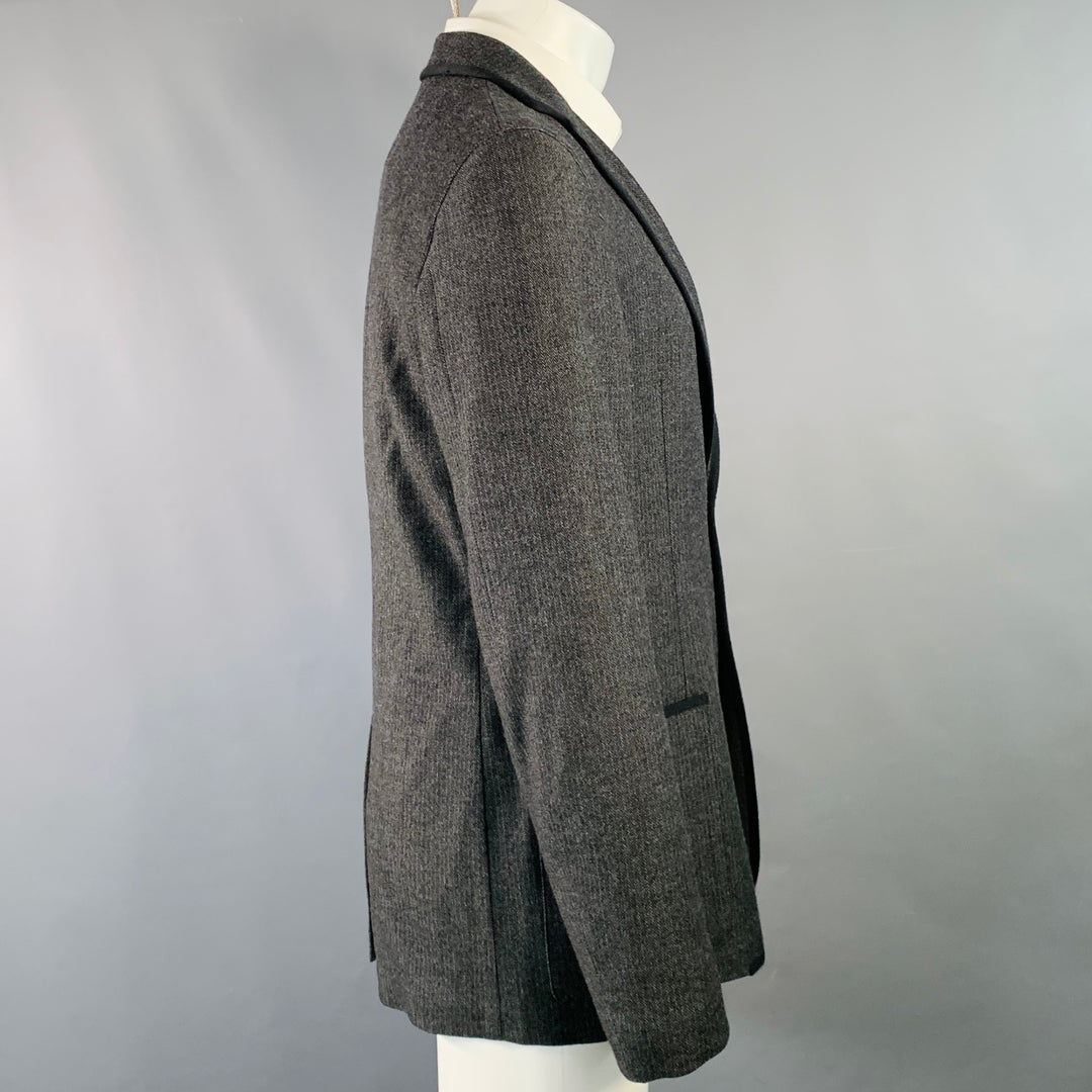 JOHN VARVATOS Size 40 Grey Black Herringbone Wool Blend Sport Coat