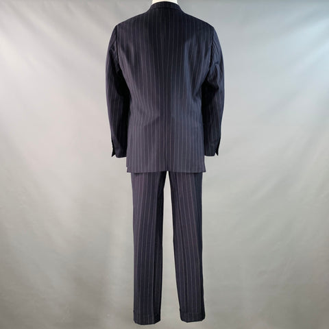 POLO by RALPH LAUREN Size L Regular Navy Grey Pinstripe Virgin Wool Suit