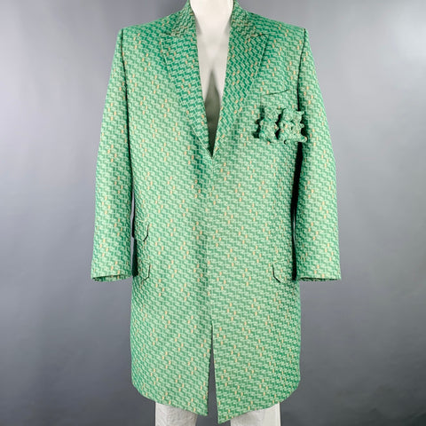 3.PARADIS SS22 Size L Green Jacquard Wool Notch Lapel Coat