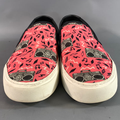SAINT LAURENT Size 12 Pink Black & Grey Radio Print Slip On Sneakers