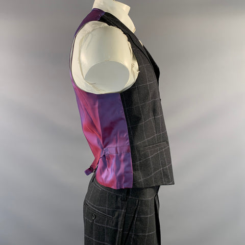 JACK VICTOR Chest Size 42 Dark Grey Window Pane Wool Notch Lapel 36 28 Suit