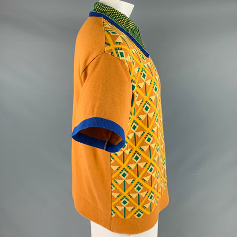 SASQUATCHfabrix Size XL Orange Green Abstract Cotton Collar Pullover