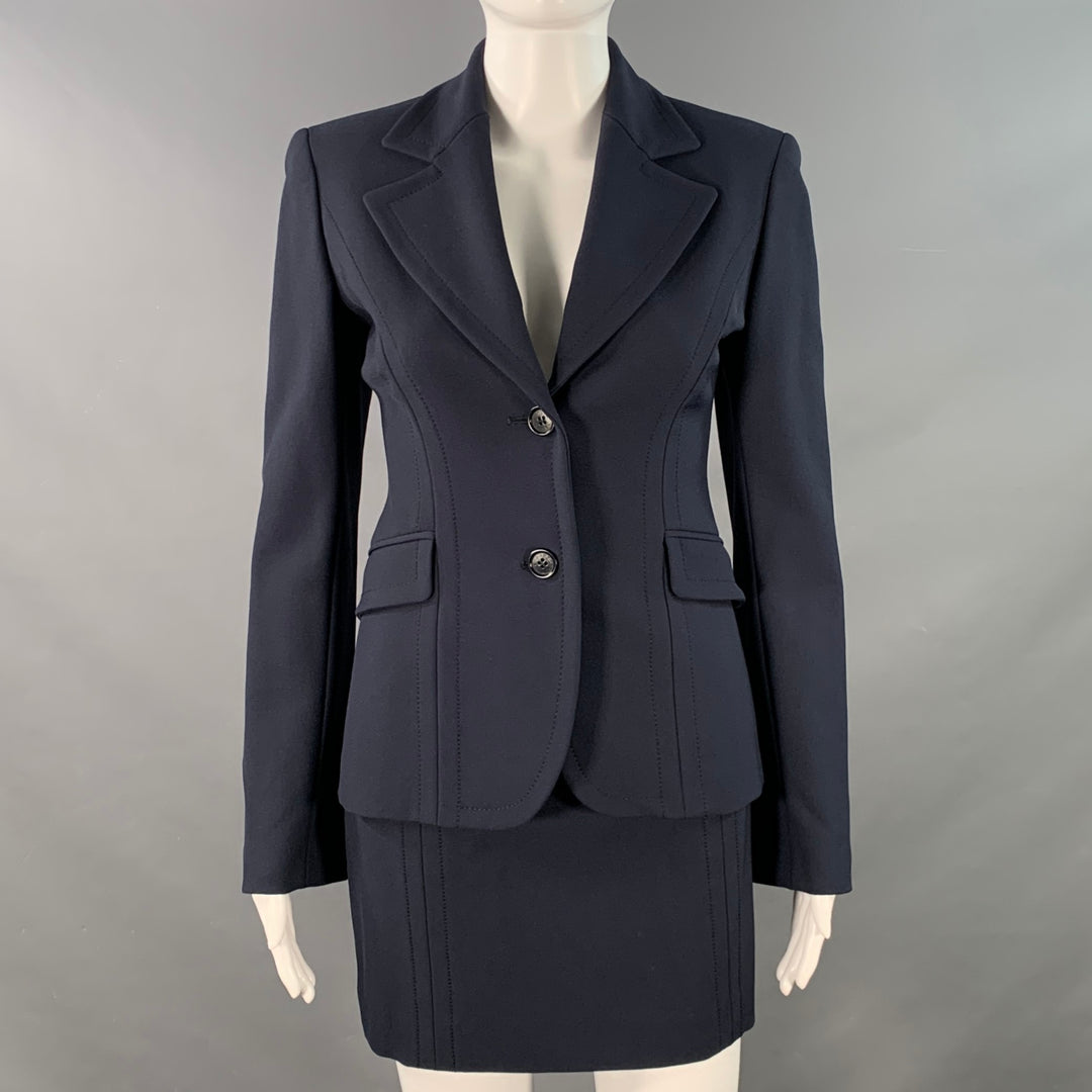 FUTURE OZBEK Size 4 Navy Polyamide Blend Single Breasted Blazer Mini Skirt Set