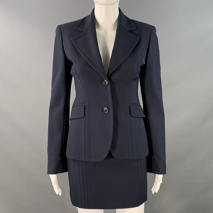 FUTURE OZBEK Size 4 Navy Polyamide Blend Single Breasted Blazer Mini Skirt Set