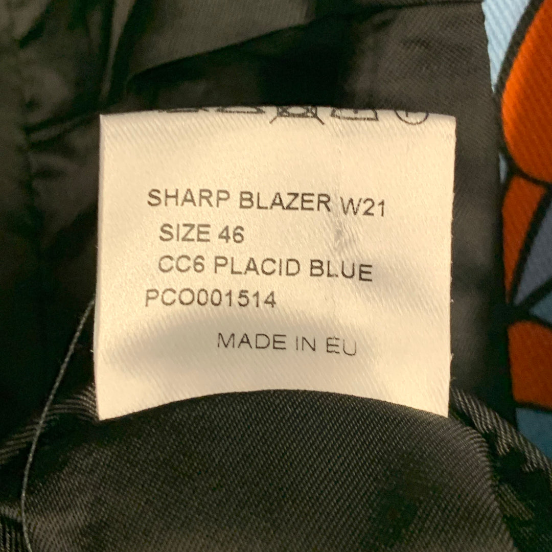 WALTER VAN BEIRENDONCK FW21 Size 36 Sharp Blue Multi Color Print Cotton Sport Coat