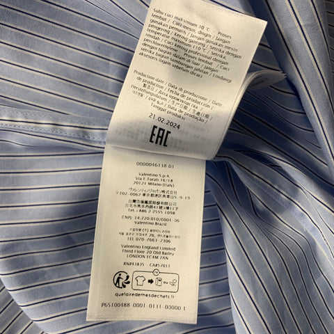 VALENTINO Size L Blue Black & White Stripe Cotton Button Up Long Sleeve Shirt