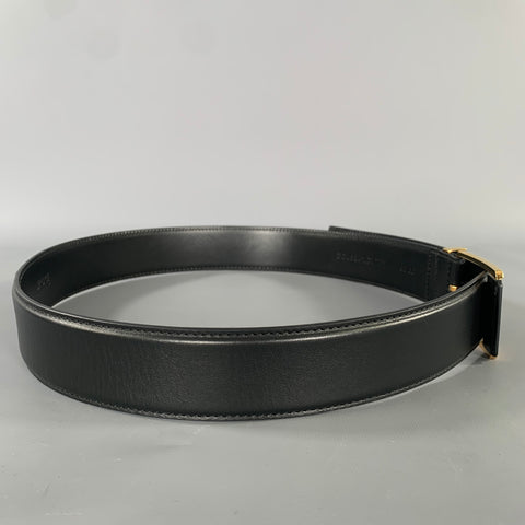 VERSACE Size 36 Black Gold Greca Goddess Leather Belt