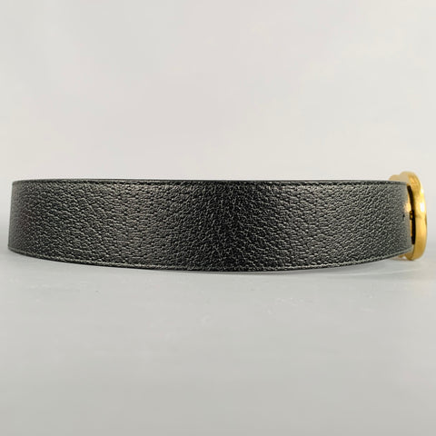 GUCCI Size 30 Black Gold Monogram Leather Metal Belt