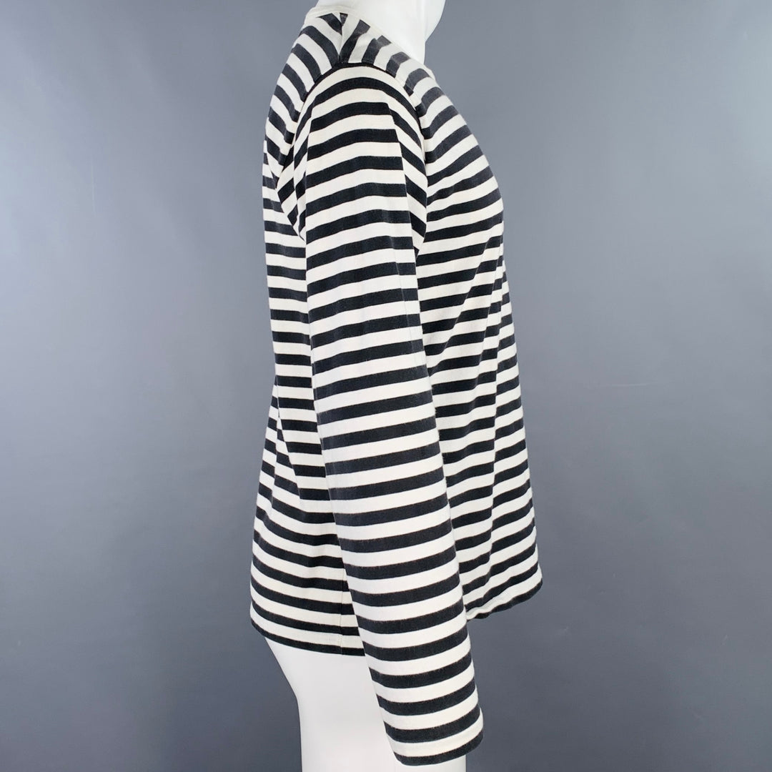 AGNÈS B. Size M Black White Stripe Cotton Long Sleeve T-shirt